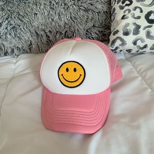 Pink & white smiley face trucker hat!